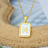 Stainless Steel Square Shell Zodiac Necklace - Ceejaies