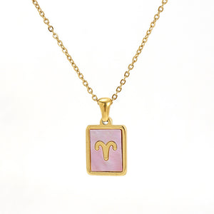 Stainless Steel Square Shell Zodiac Necklace - Ceejaies