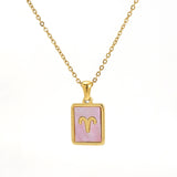 Stainless Steel Square Shell Zodiac Necklace - Ceejaies