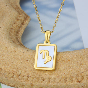 Stainless Steel Square Shell Zodiac Necklace - Ceejaies