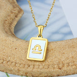 Stainless Steel Square Shell Zodiac Necklace - Ceejaies