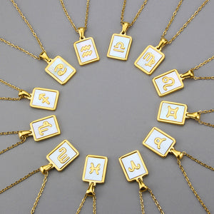 Stainless Steel Square Shell Zodiac Necklace - Ceejaies