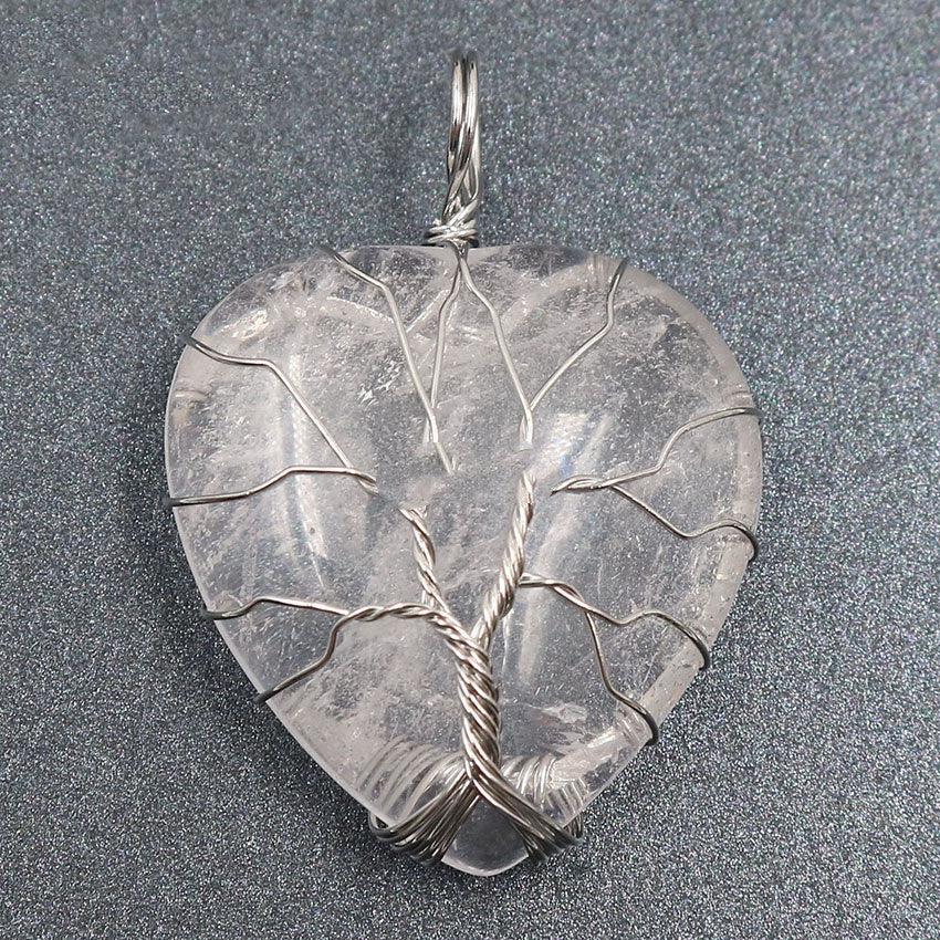 Heart-shaped Natural Crystal Tree Of Life Pendant - Ceejaies